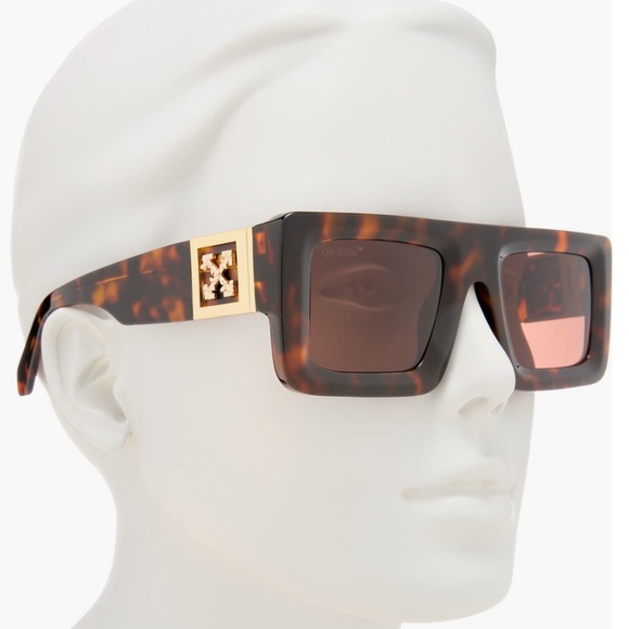NEW OFF-WHITE Leonardo 51mm Tortoise Square Sunglasses with Gold Accent - Picture 1 of 3